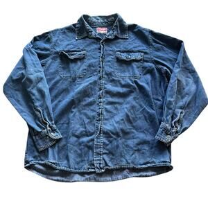 Wrangler Shirt Mens Size Large Blue Denim Western Workwear Cowboy